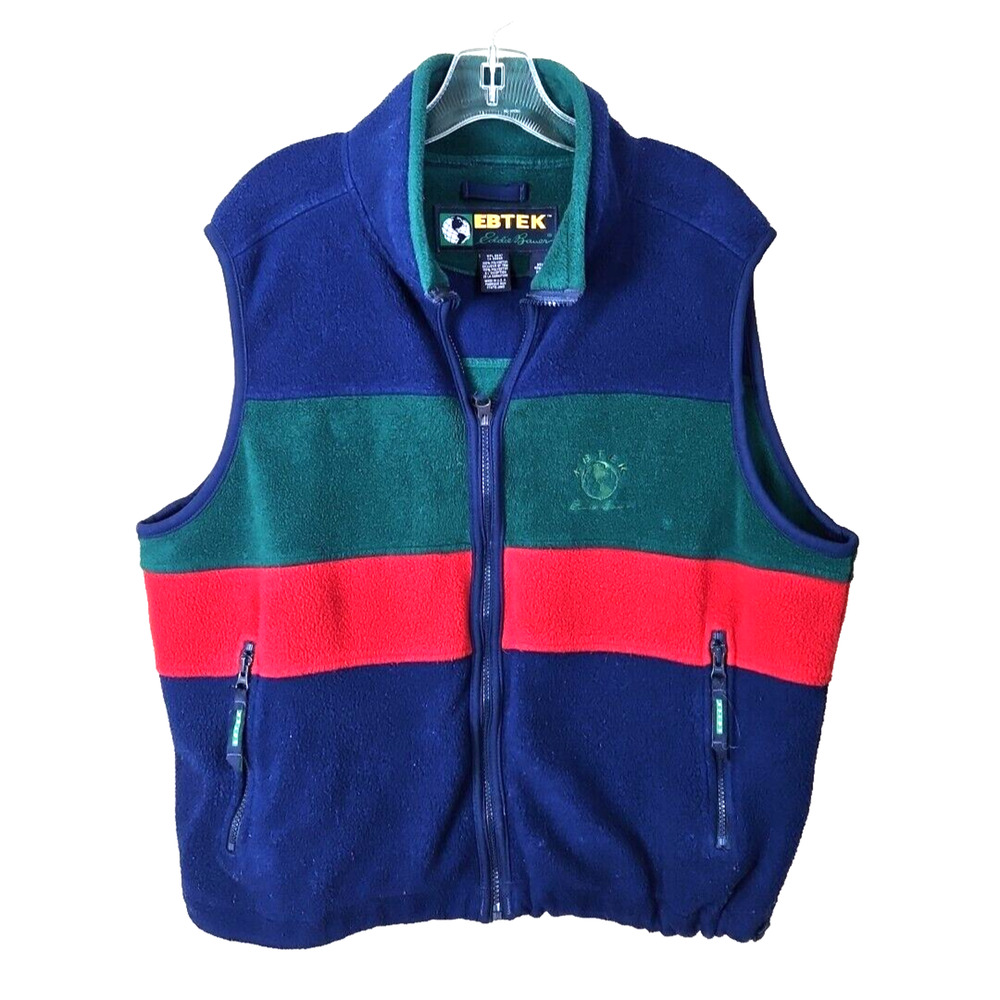 Vintage Eddie Bauer EBTEK Fleece Vest Zip Men's Medium 90s USA Made Colorblock